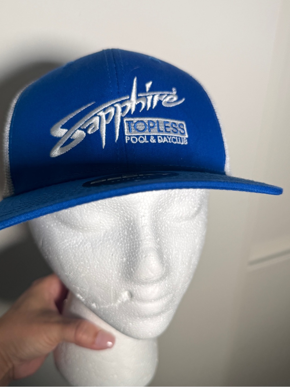 Sapphire Topless Pool and Day Club Vegas Blue White Trucker SnapBack Hat OS